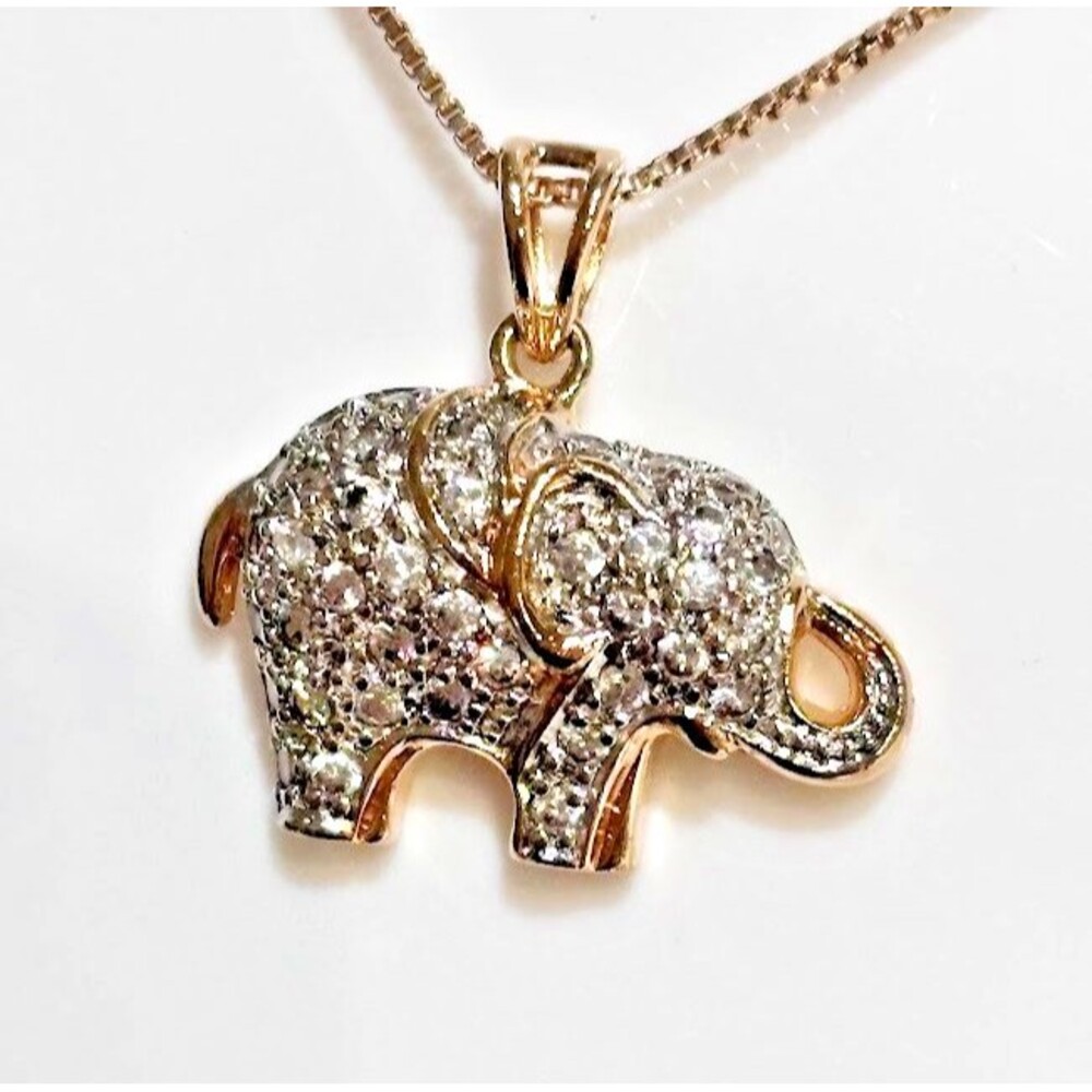 Ross Simons 925 Sterling Silver Pave CZ Lucky Elephant Pendant Necklace 18"